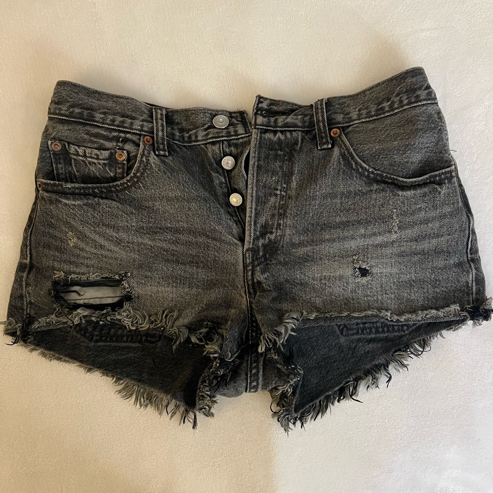 Distressed Black Denim Shorts (Size 27)